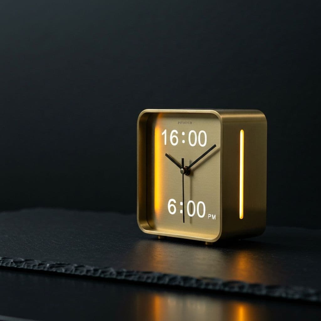 Table clock showing 6:00 PM